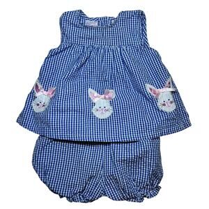 KT Kids Kenneth Tool Easter Bunny Seersucker Gingham Set Size 3/6 Months